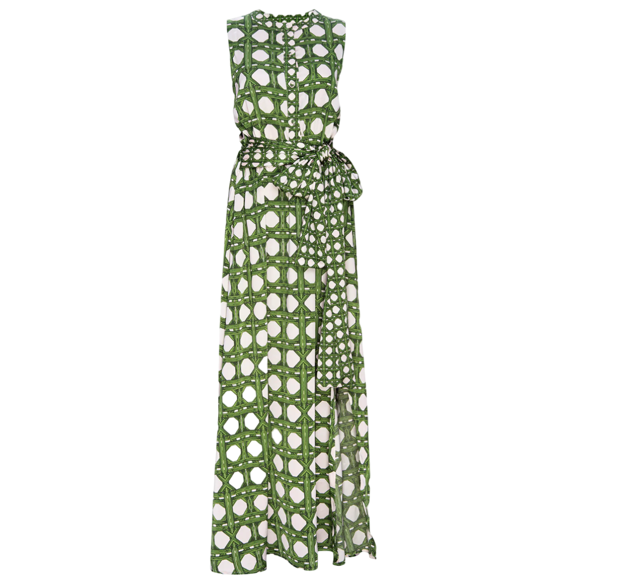 MISA Los Angeles Green Bamboo Print Maxi Dress UK XS