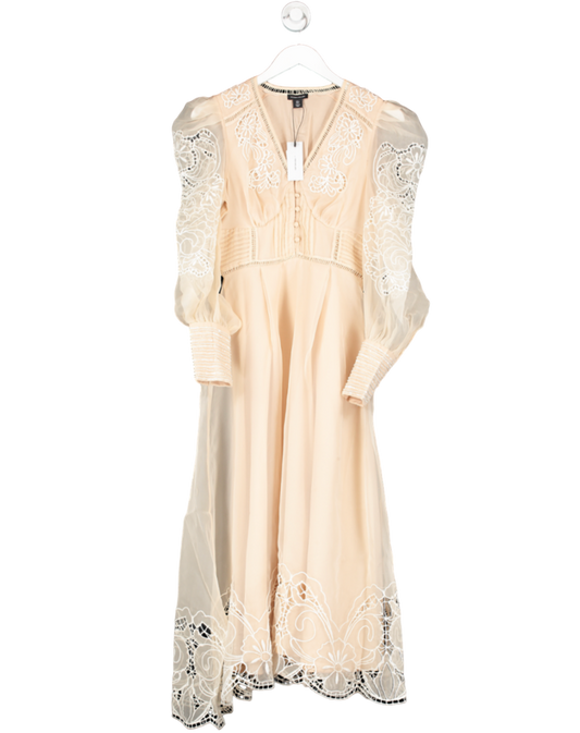 Karen Millen Nude Blush Cutwork Organdie Buttoned Maxi Dress UK 8