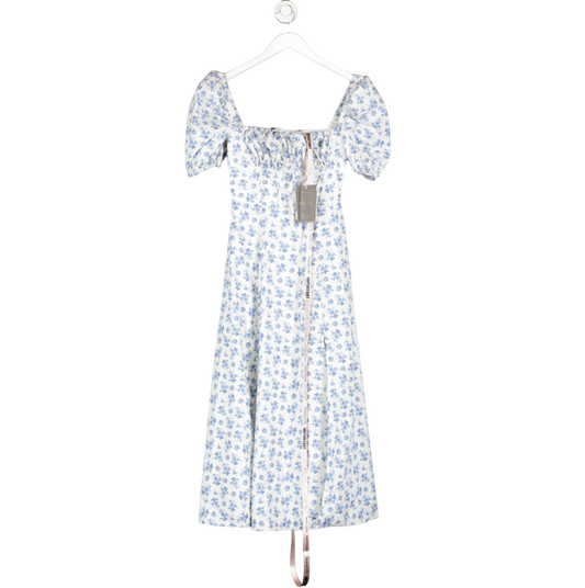House of CB White /blue Tallulah Floral-print Stretch-cotton Blend Midi Dress UK S