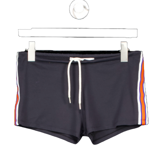 Orlebar Brown Blue Navy Short Length Swim Shorts with side stripes UK S