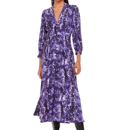 Whistles Purple Animal-print Long-sleeve Woven Midi Dress UK 18