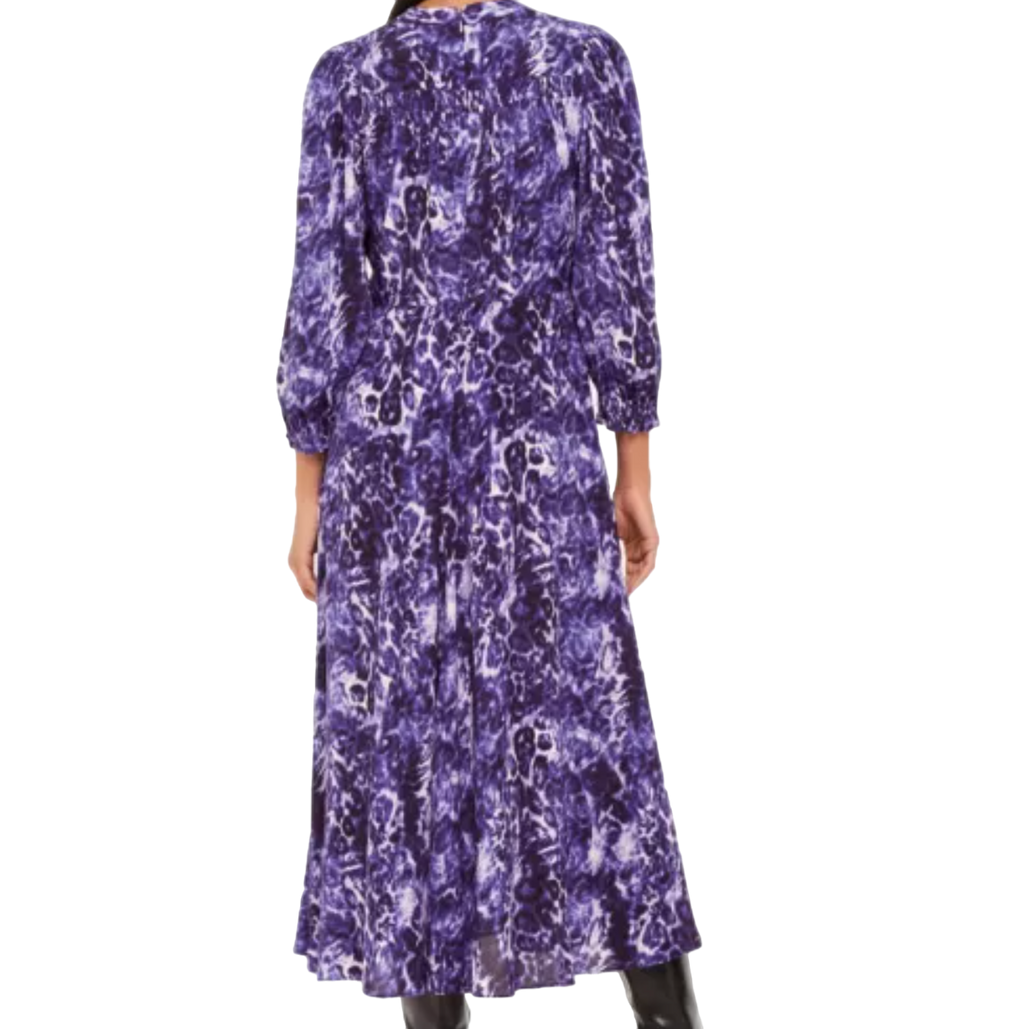 Whistles Purple Animal-print Long-sleeve Woven Midi Dress UK 18