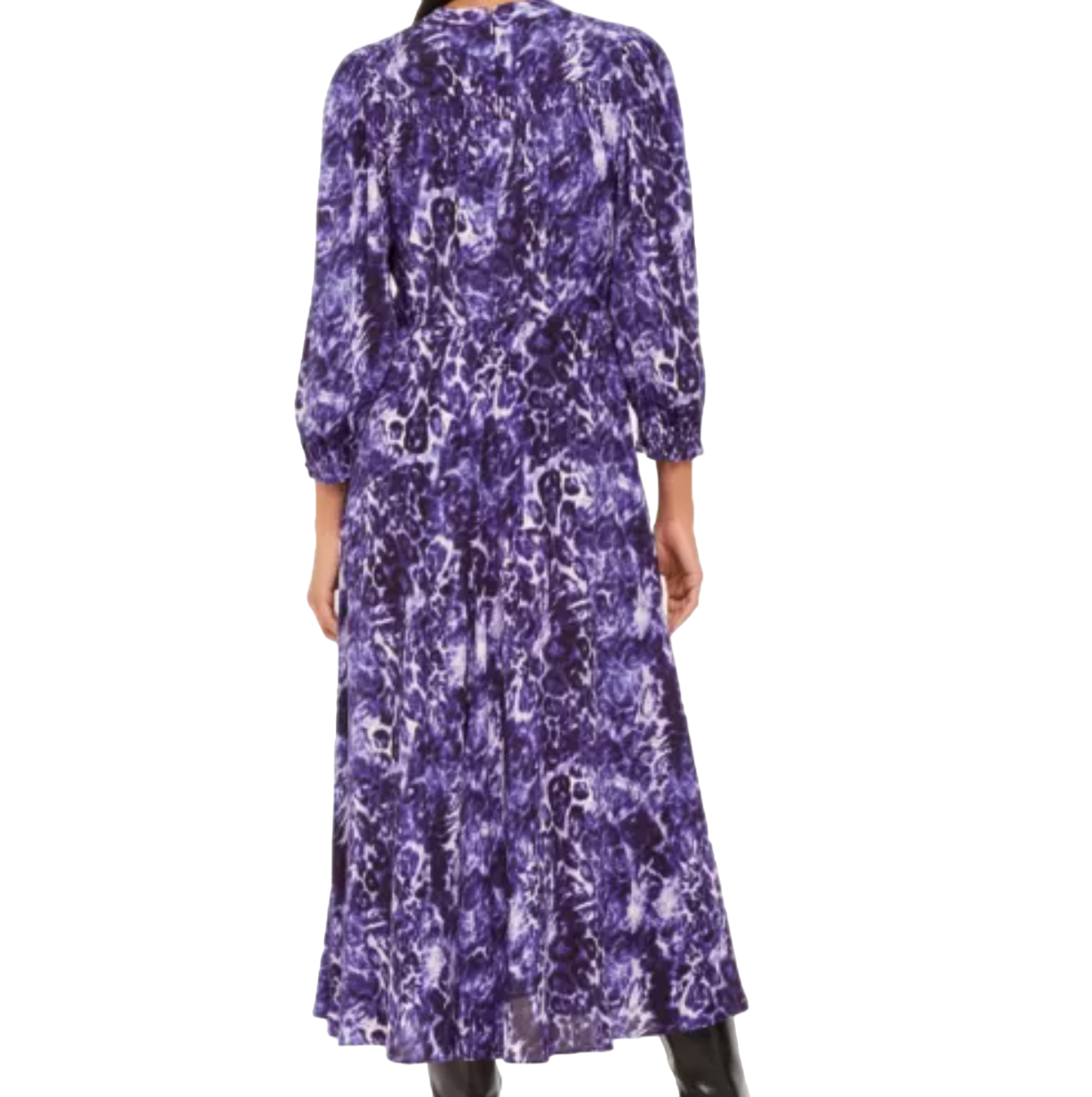 Whistles Purple Animal-print Long-sleeve Woven Midi Dress UK 18