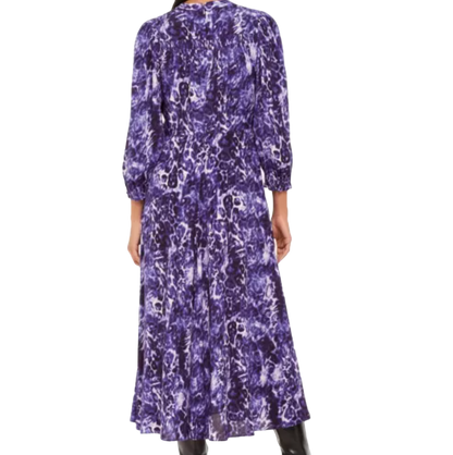 Whistles Purple Animal-print Long-sleeve Woven Midi Dress UK 18