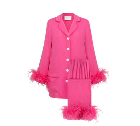 Sleeper Hot Pink Double Feather trimmed Party Pyjama Co-ord Set UK M