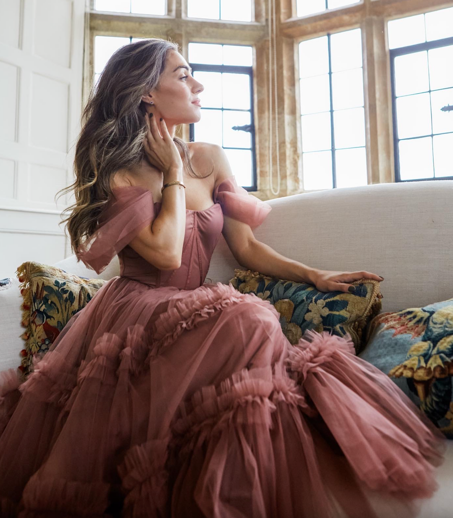 Karen Millen x Lydia Millen Pink  Corset Detail Tulle Tiered Woven Dress UK 8