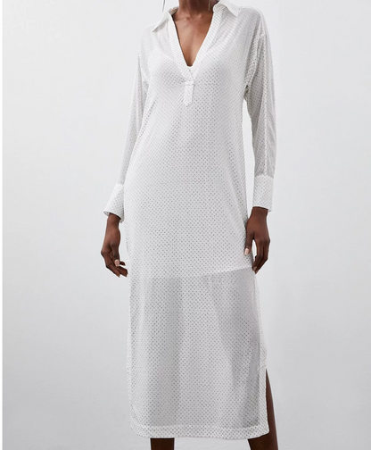 Karen Millen White Hot Fix Plunge Woven Maxi Dress UK 6