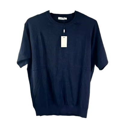 SuitSupply Blue Navy Cotton & Mulberry Silk Short Sleeve Crewneck UK S