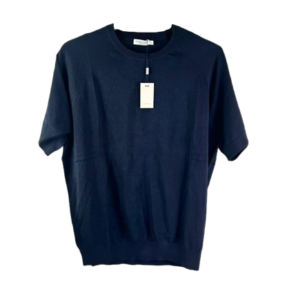 SuitSupply Blue Navy Cotton & Mulberry Silk Short Sleeve Crewneck UK L