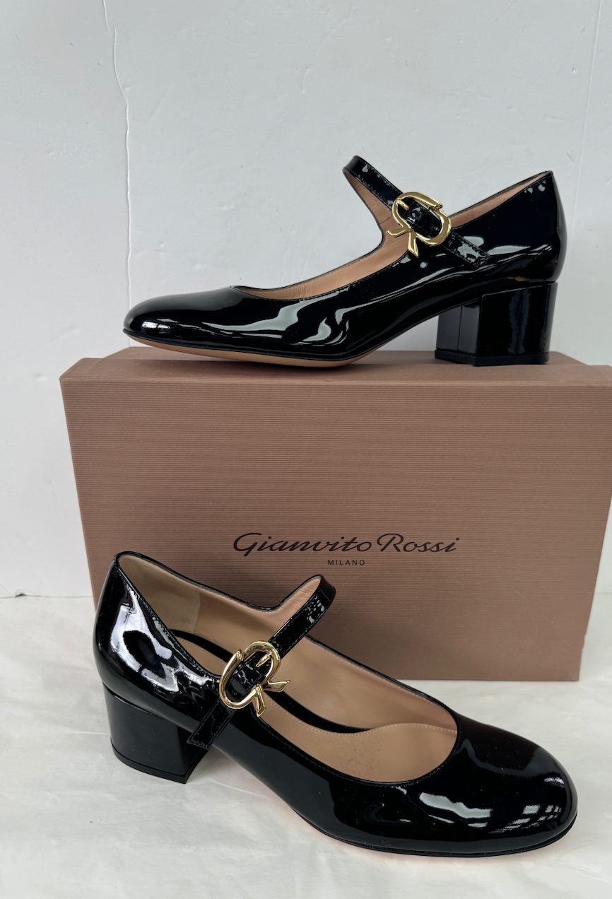 Gianvito Rossi Black Ribbon Patent Leather Mary Jane Court Shoes EU 39 UK 6