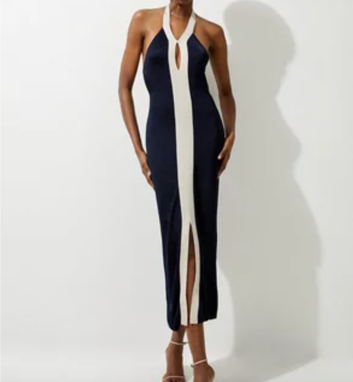 Karen Millen Black and Beige Sleeveless Halter Neck Dress UK S