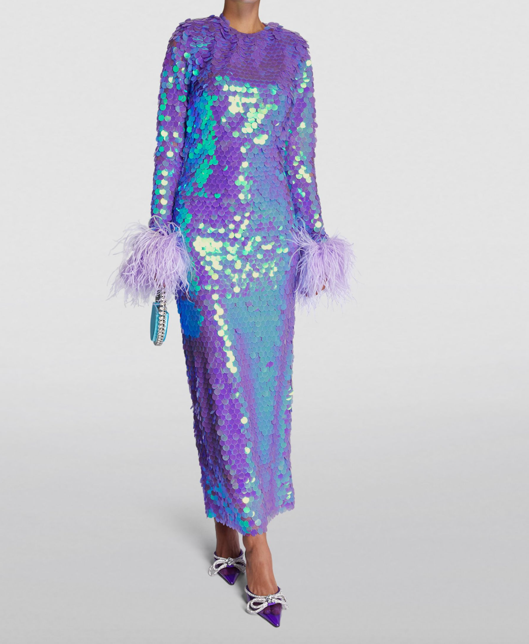 New Arrivals Lilac Hologram Sequin and Feathers Dress UK 10
