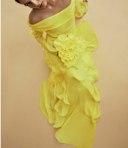 Gül Hürgel Yellow Off-Shoulder Ruffle Dress UK XS