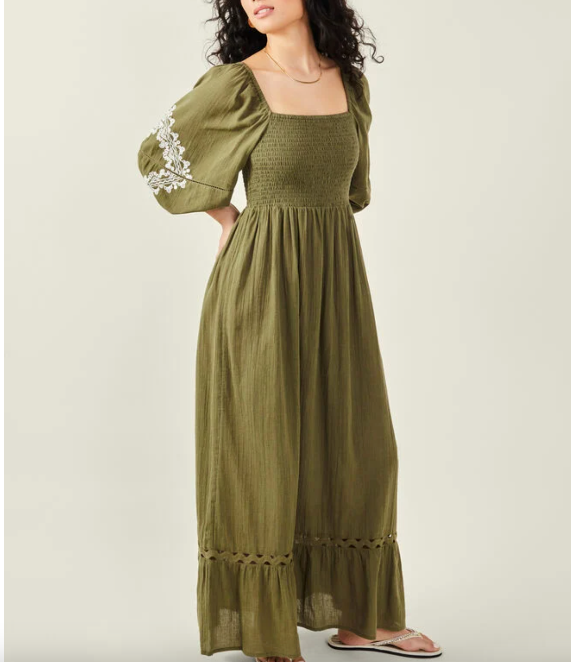 Accessorize Khaki Embroidered Maxi Dress UK 16-18