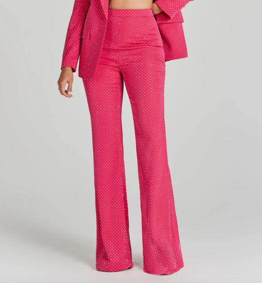 Nadine Merabi Hot Pink Embellished Kira Trousers UK M