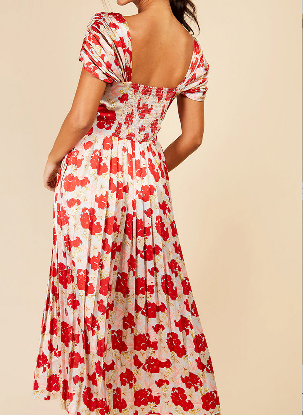Little Mistress Red Jackson Floral Print Pleated Midaxi Dress UK 16