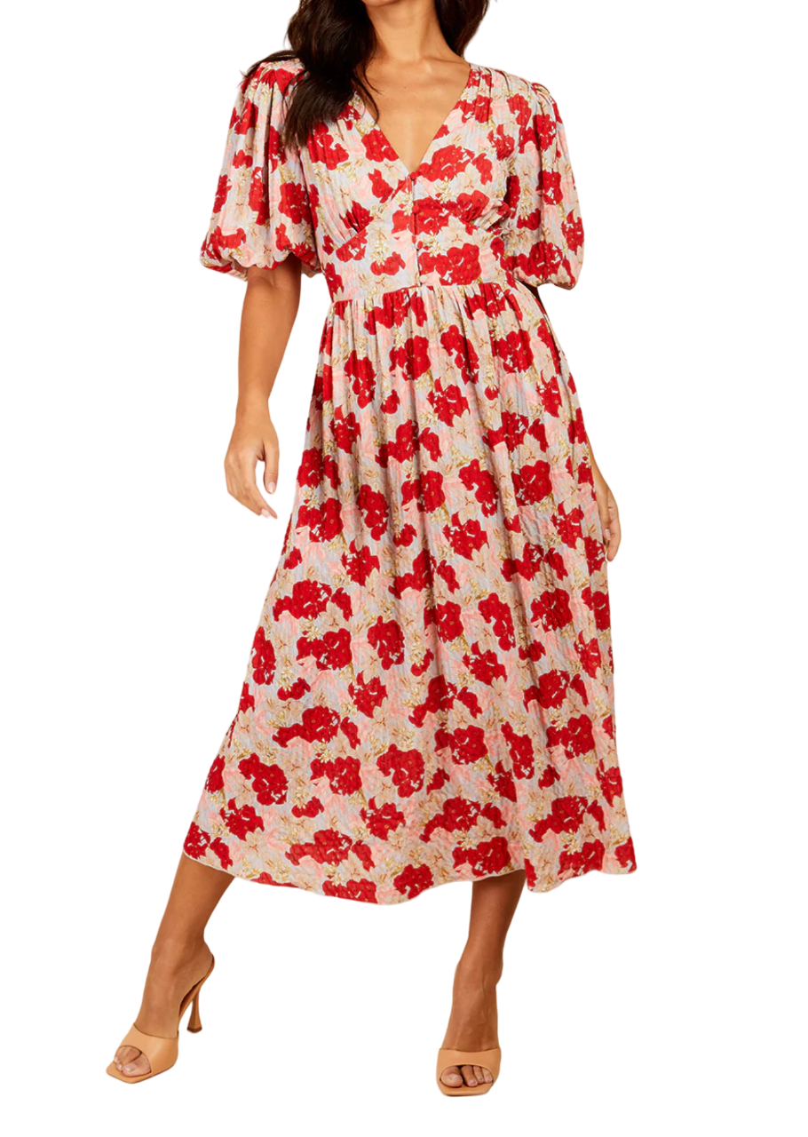 Little Mistress Red Floral Print Midaxi Dress UK 16