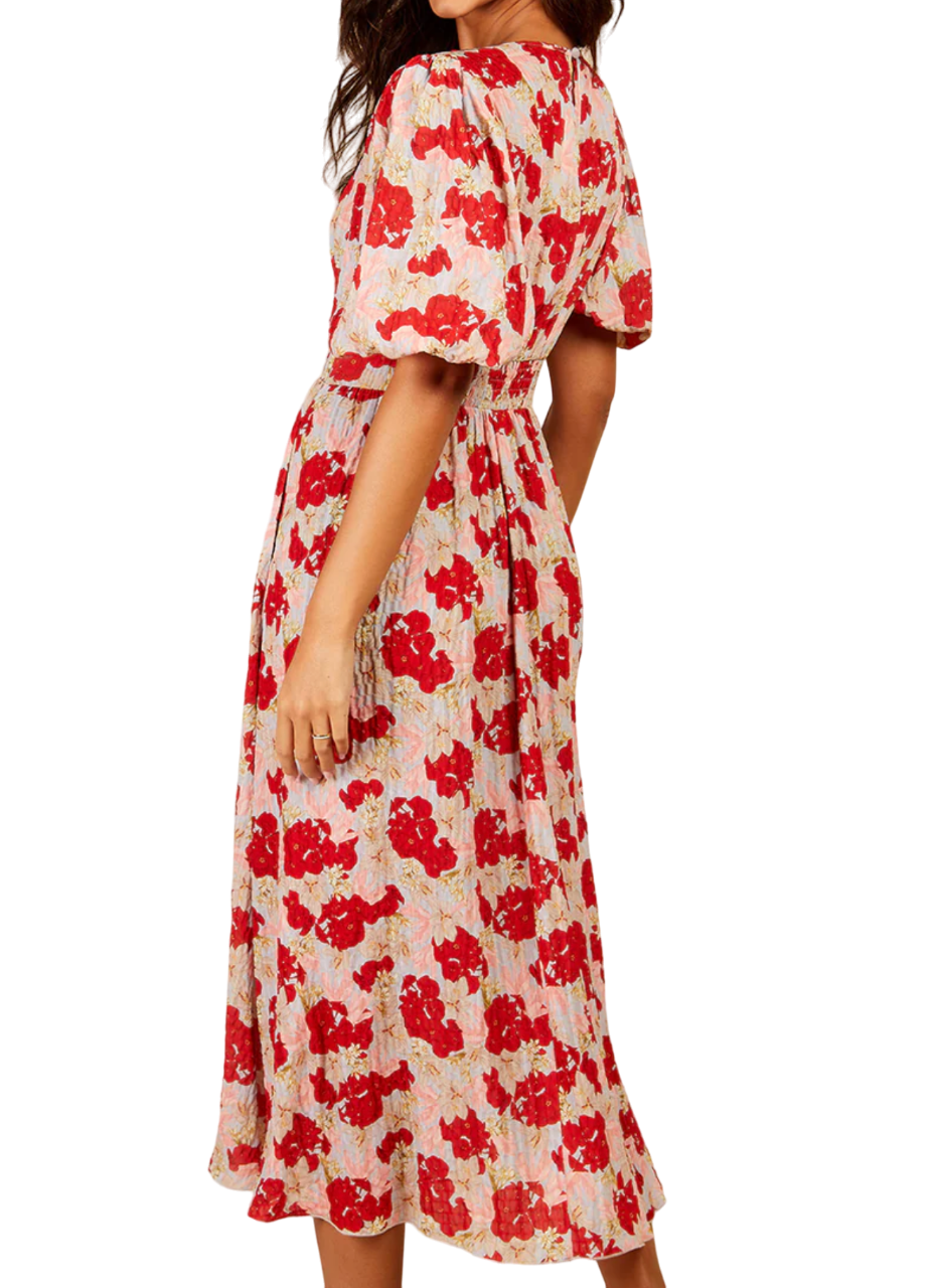 Little Mistress Red Floral Print Midaxi Dress UK 14