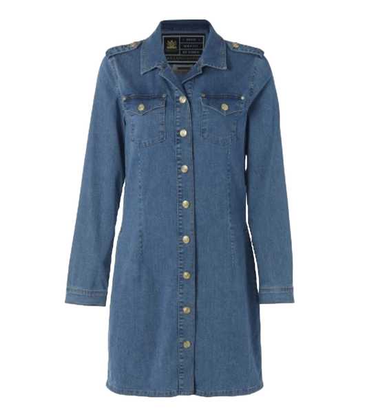 Holland Cooper Light Indigo Wash Denim Shirt Dress with pockets UK 16