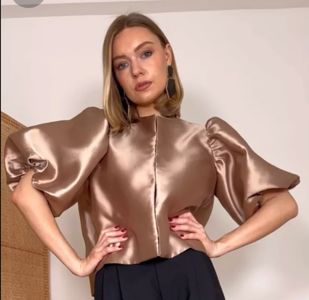 By Malina Bronze Puff Sleeve Top S
