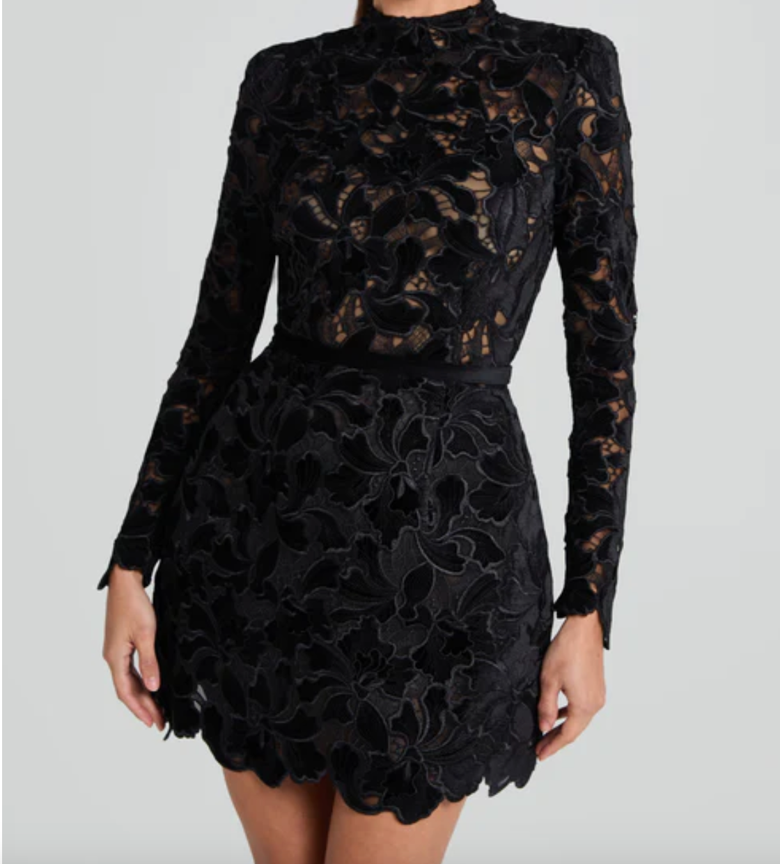Nadine Merabi Black Lydia Embroidered Lace Tulip Shape Dress UK 10