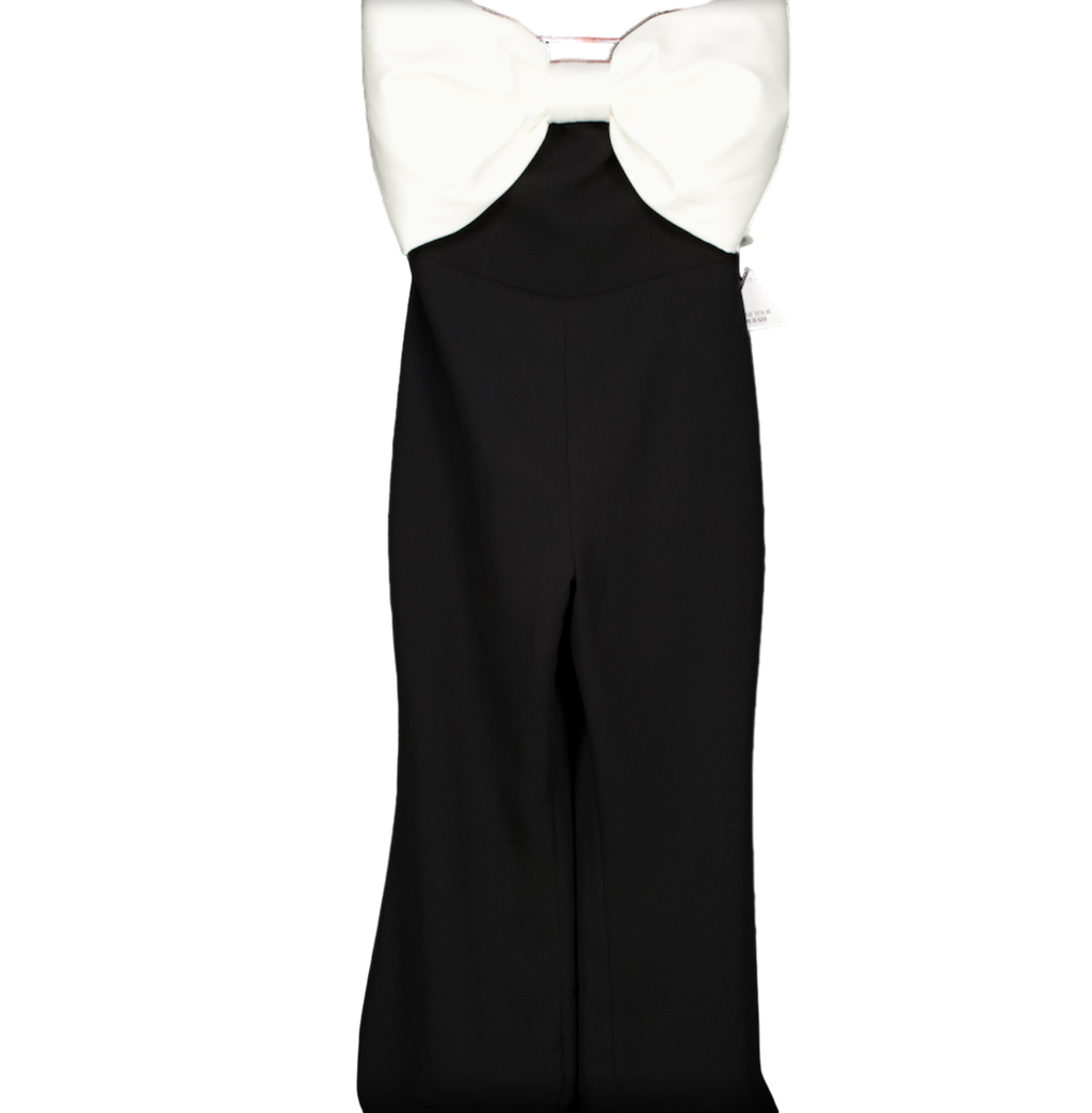 Nadine Merabi Black Jenny Bow Jumpsuit UK 10