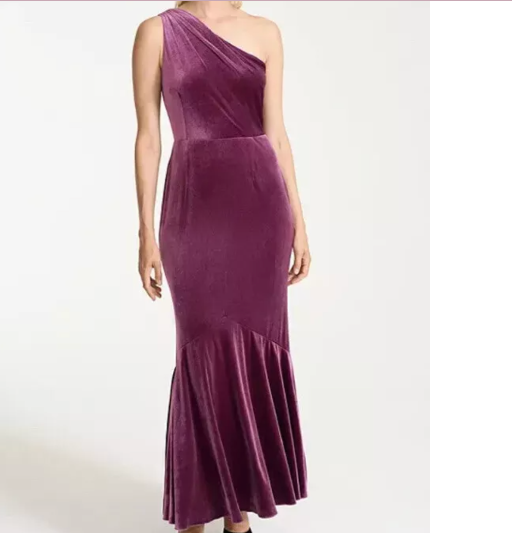 John Lewis Purple Velvet Asymmetric Fishtail Hem Dress UK 12