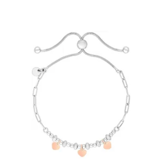 SIMPLY SILVER 925 Sterling Silver Two Tone Heart Charm Toggle Bracelet One Size