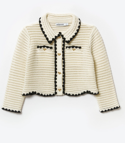 Self-Portrait Cream Crochet Cardigan with gold heart shaped buttons 5-6 Years