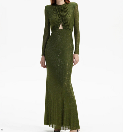 Self-Portrait Olive Green Rhinestone Maxi Dress UK 14