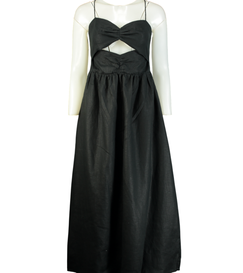 Rhode Resort Black Linen Kay Midi Dress UK 10