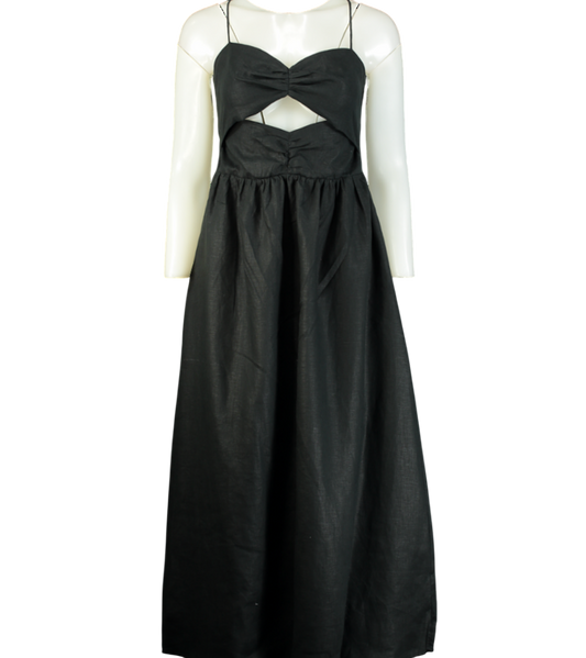 Rhode Resort Black Linen Kay Midi Dress UK 10