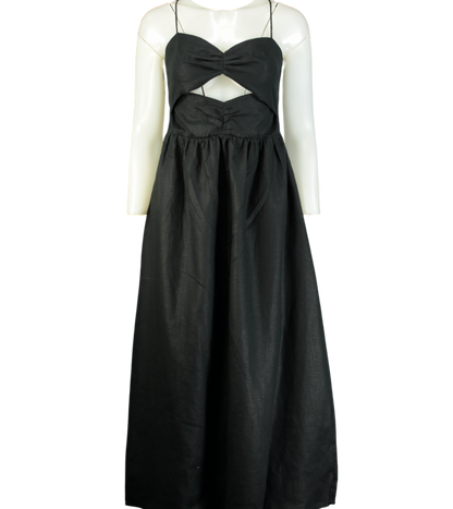 Rhode Black Linen Kay Midi Dress UK 12