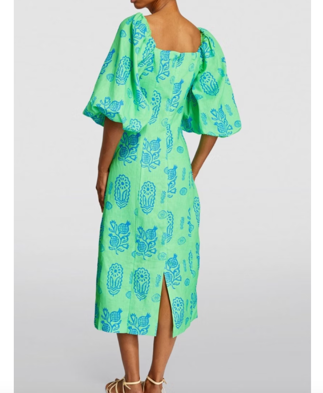 Rhode Resort Green Linen cut-out Noa Midi Dress k UK 10