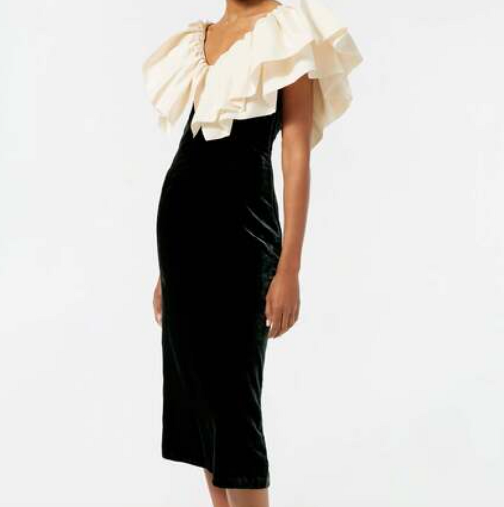 Rhode Resort Green Velvet Satin Ruffle Midi Dress UK 8