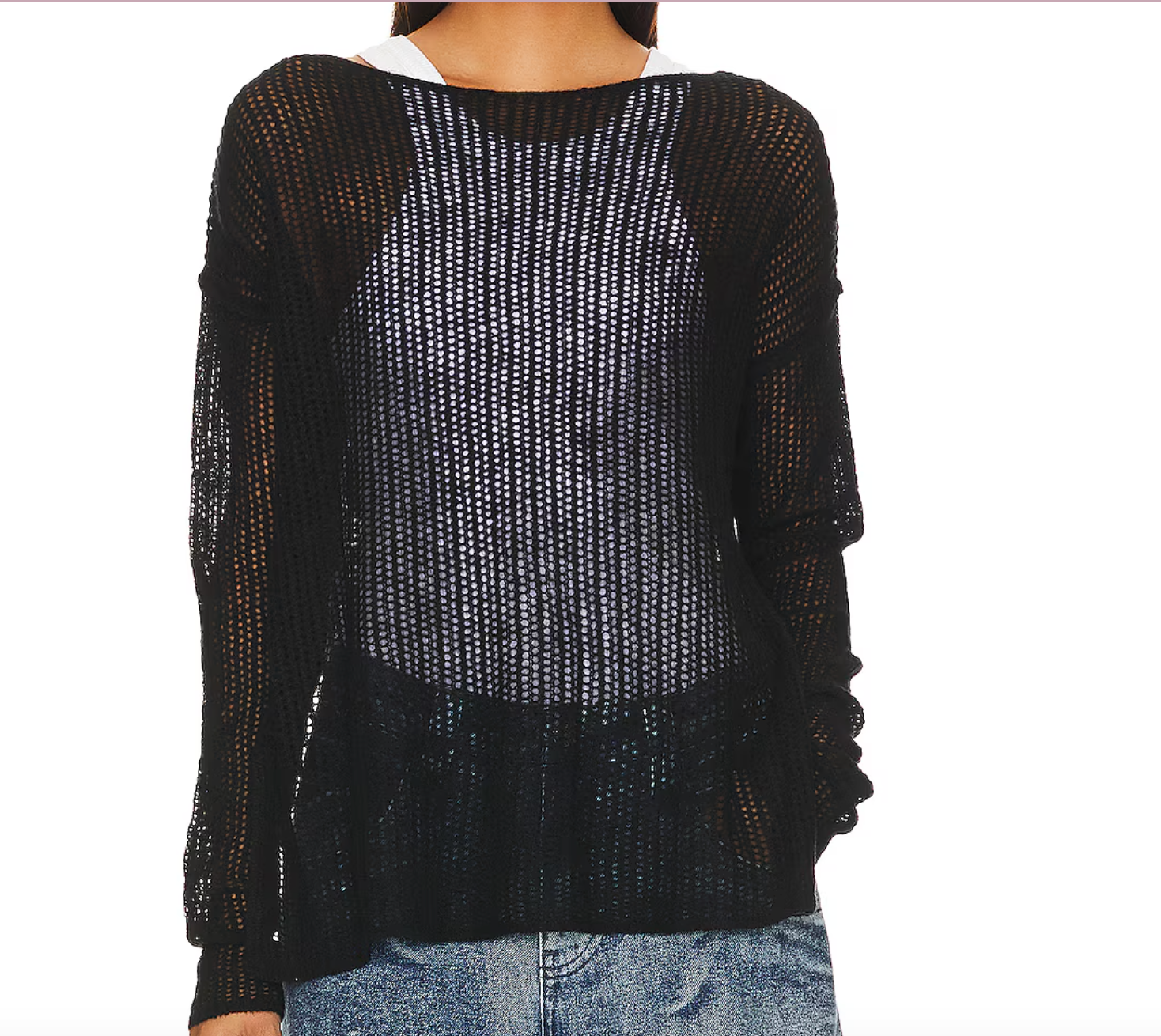 Free People Black Wednesday Super soft 100% Cashmere open Knit jumper UK S