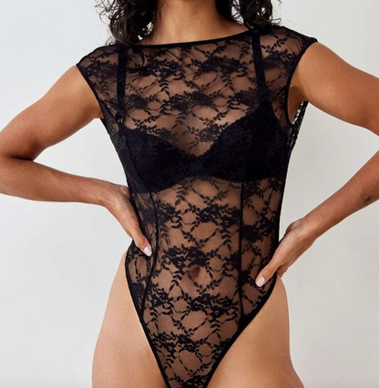 Urban Outfitters Black Out From Under Sheer Lace Bodysuit UK M