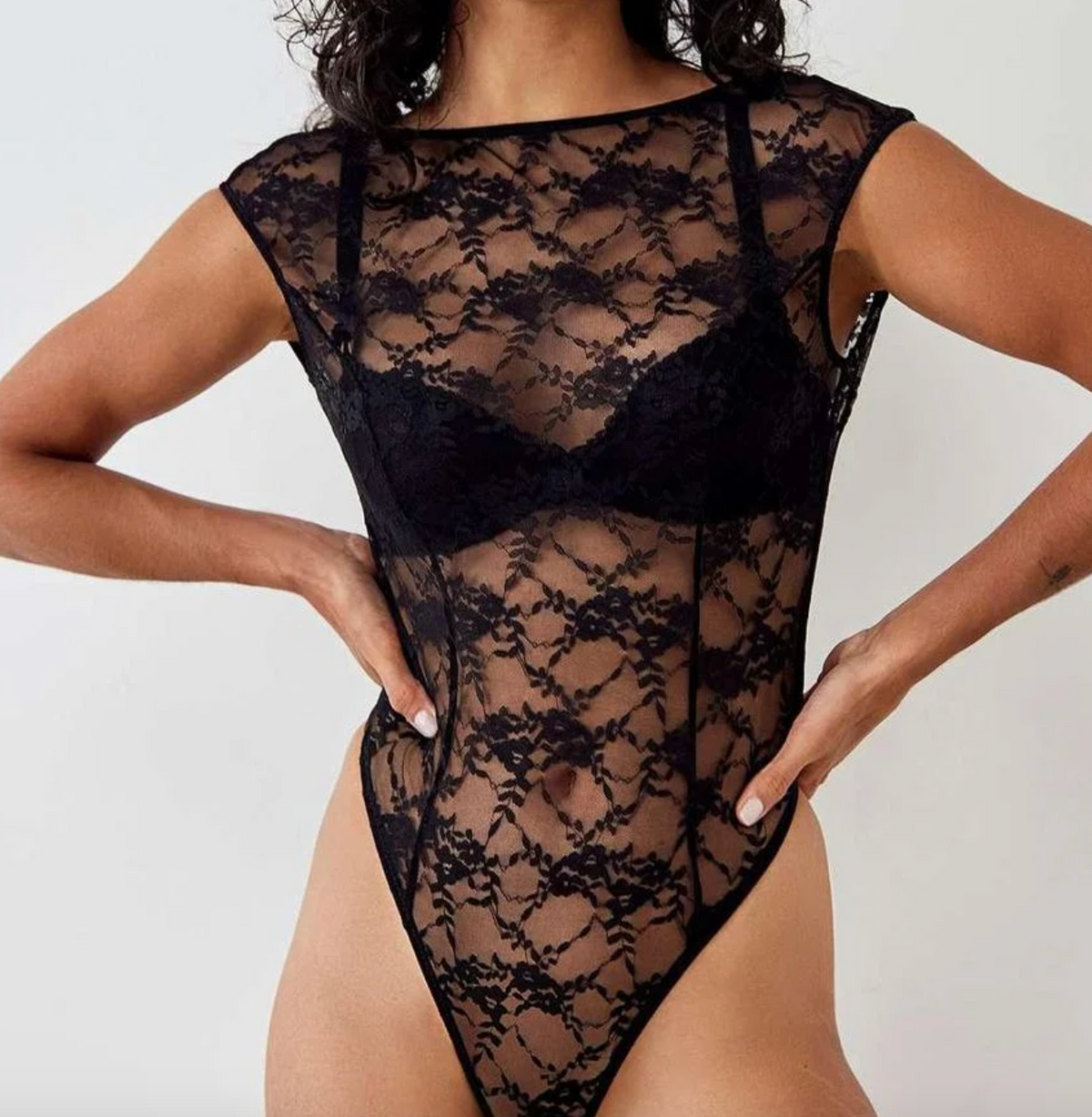 Urban Outfitters Black Out From Under Sheer Lace Bodysuit UK XL