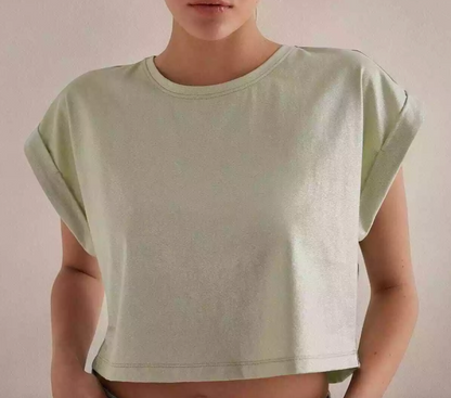 Anthropologie Boxy Metallic Green T-shirt UK M