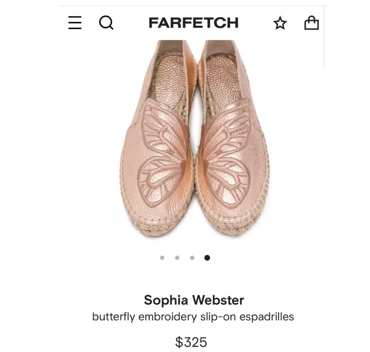 Sophia Webster Rose Gold Leather Butterfly Flats UK 5 EU 38