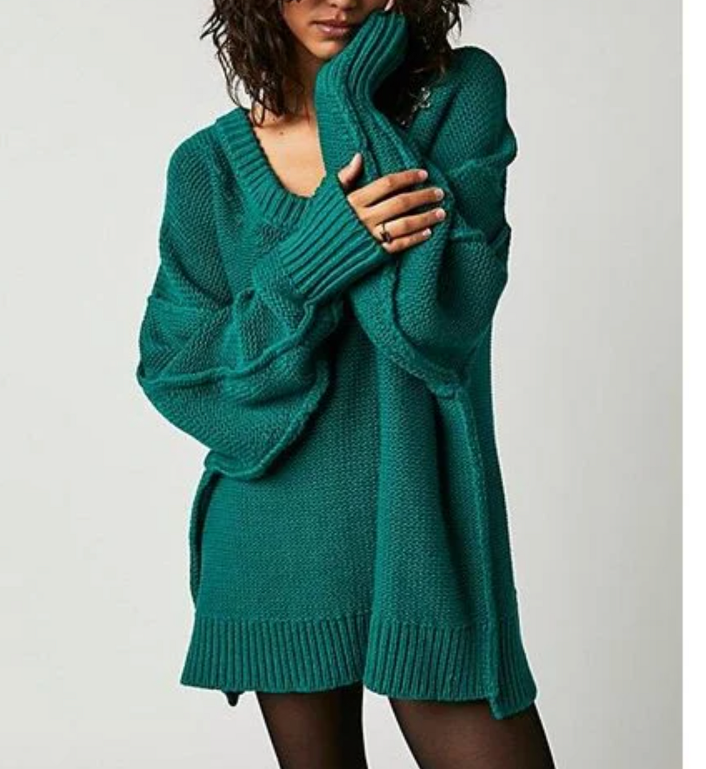 Free People Green Alli Cotton blend Slouchy V-Neck Sweater UK XS