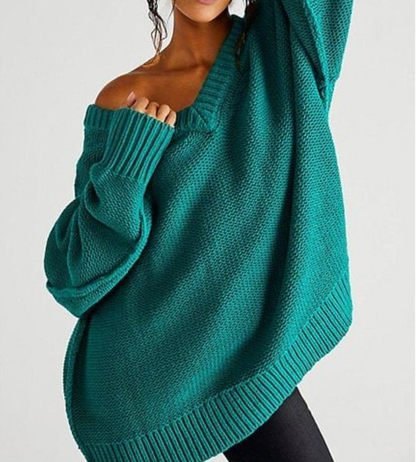 Free People Green Alli Cotton blend Slouchy V-Neck Sweater UK XS