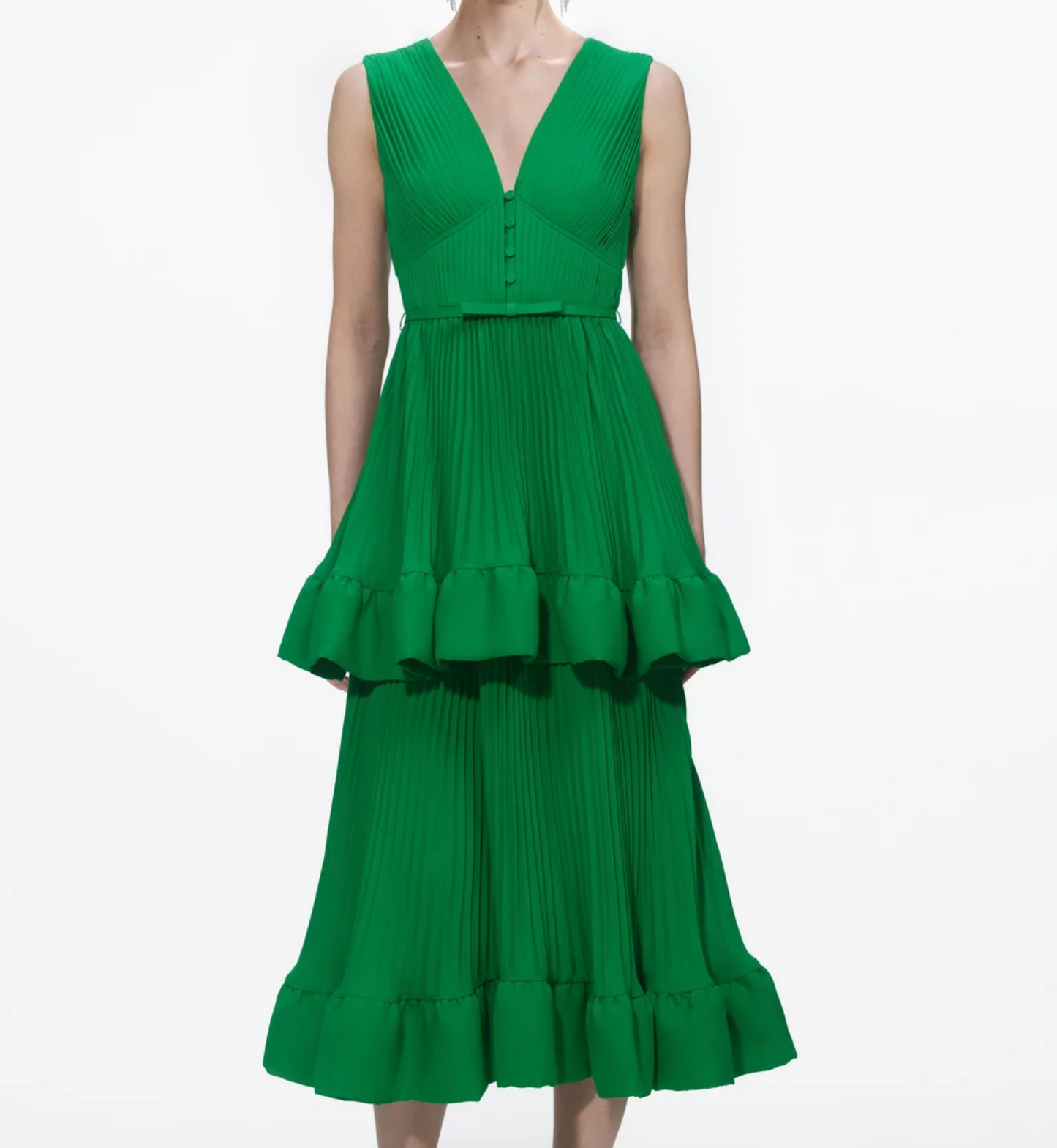 Self-portrait Tiered Chiffon Midi Dress Green UK 12