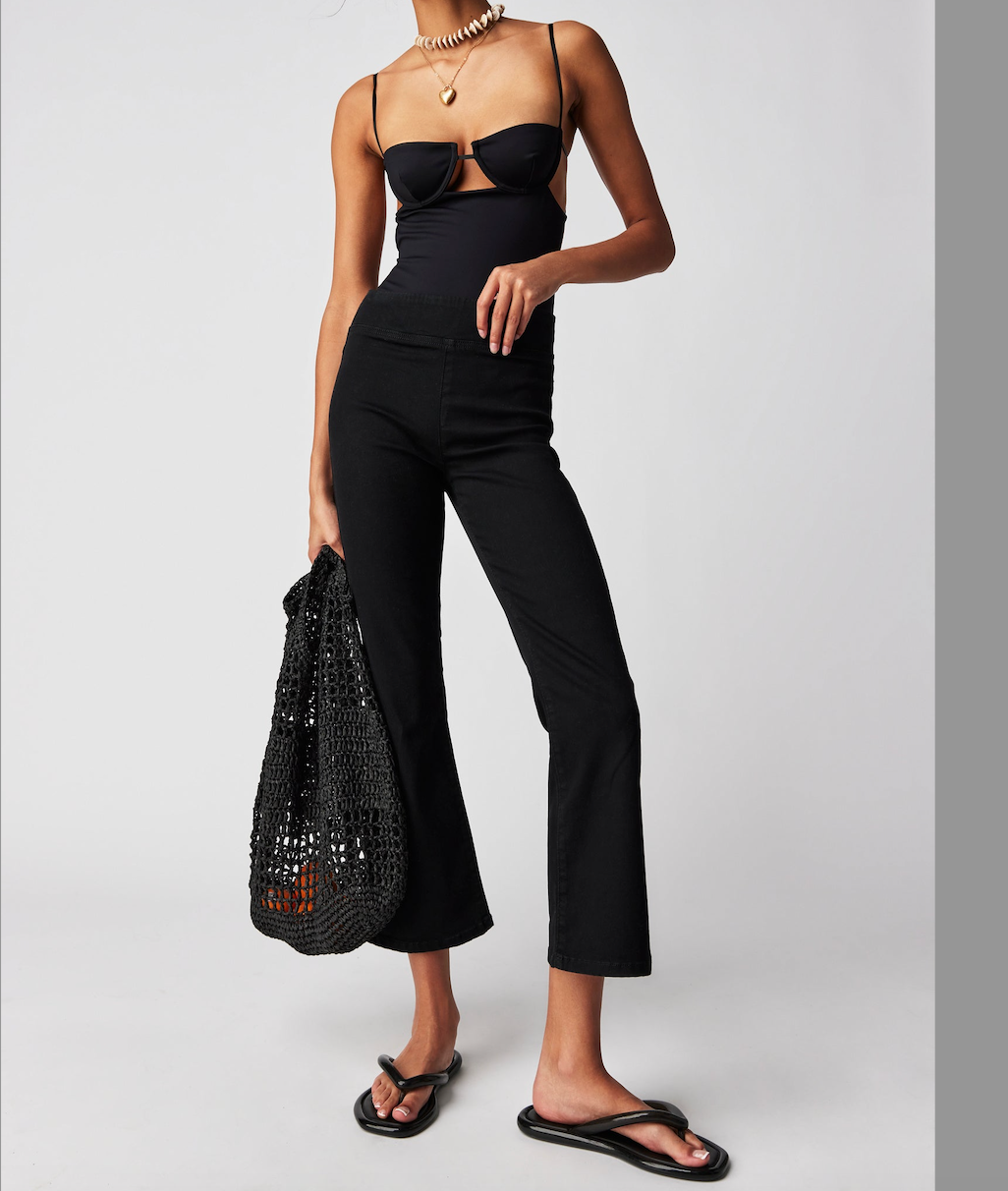 Free People Black In My Feelings Mid Rise Crop Bootcut Jeans UK S