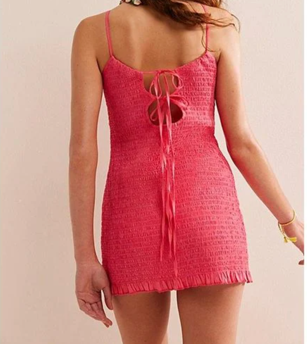 Free People Pink Iyla Smocked Mini Dress UK XS