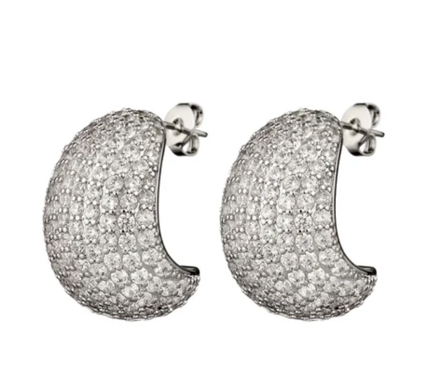 CRYSTALS & CO Pave Bubble Dome Earrings - White Gold