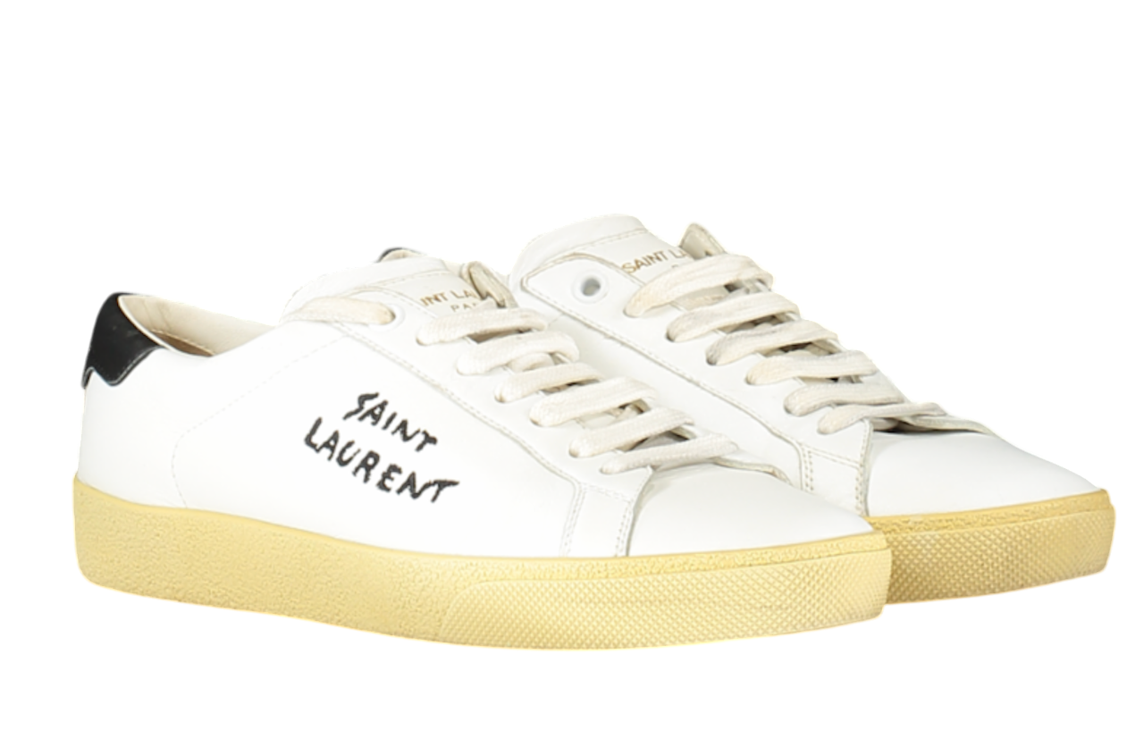 Saint Laurent White Court Classic Logo-embroidered Leather Trainers UK 2 EU 35 👠