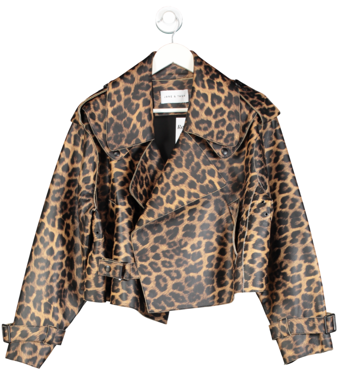 JANE & TASH Brown Leopard Print Oversized Leather Jacket UK M