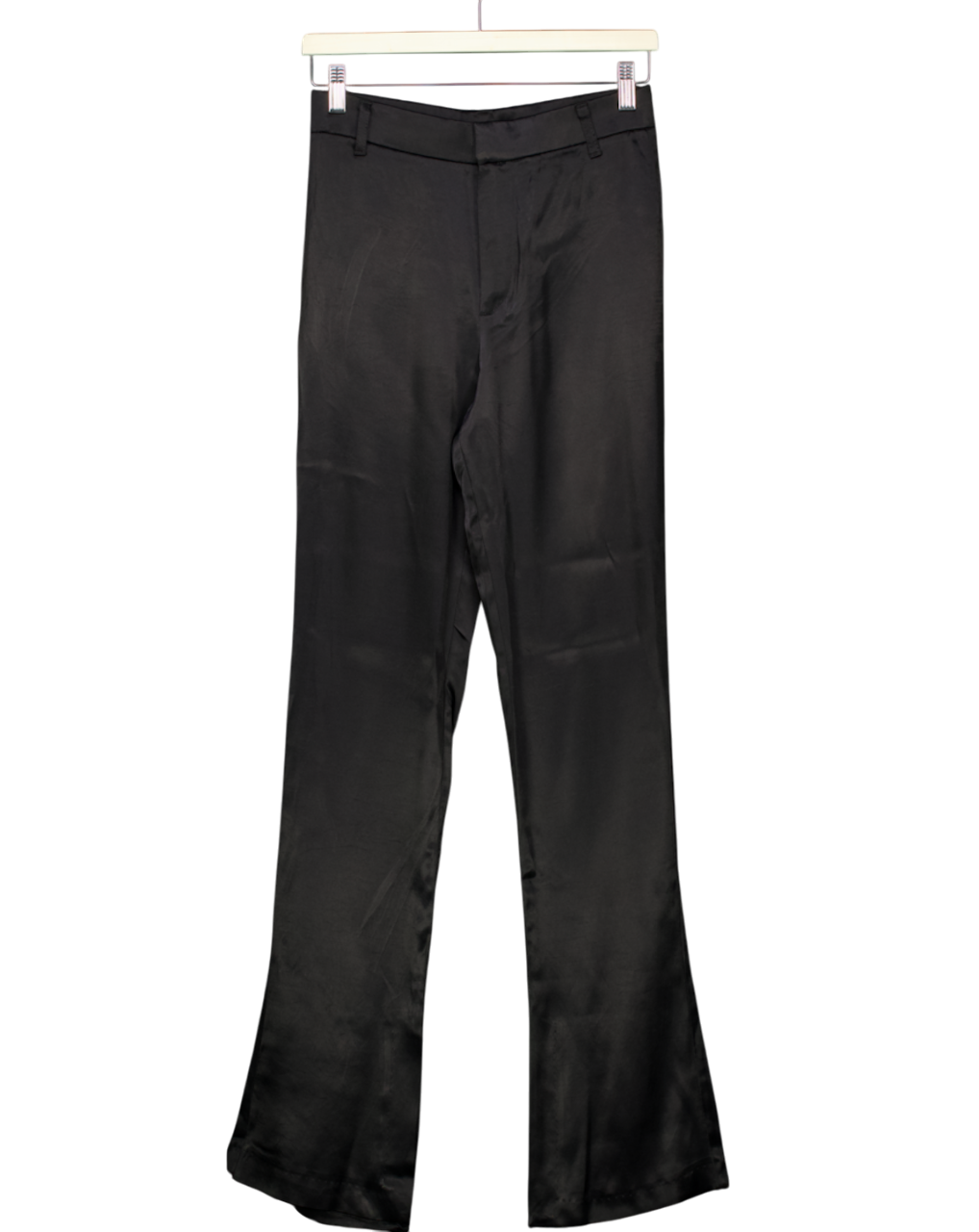 ZARA Black Satin Look Flared Trousers UK S