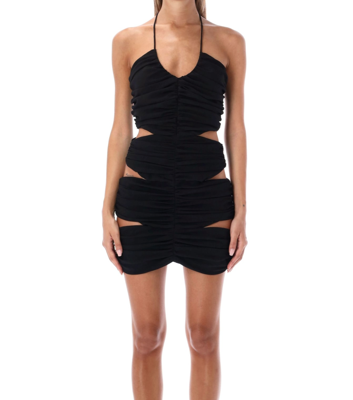 Mônot Black Cut Out Crepe Mini Dress UK 6